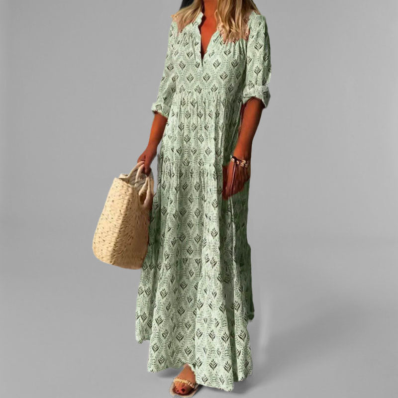 Margot | Women's Boho Maxi Dress Cream Geometric Print