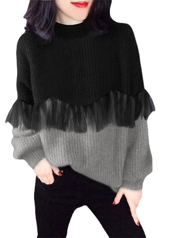 Opal | Women's Color Block Knit Sweater Black Gray