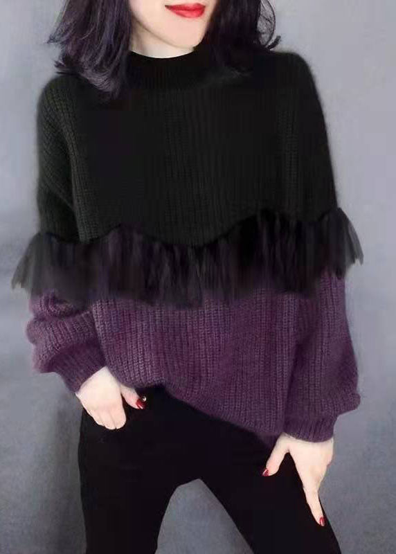 Opal | Women's Color Block Knit Sweater Black Gray