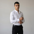 Dama Washington Sage stand collar dress shirt White - model front view