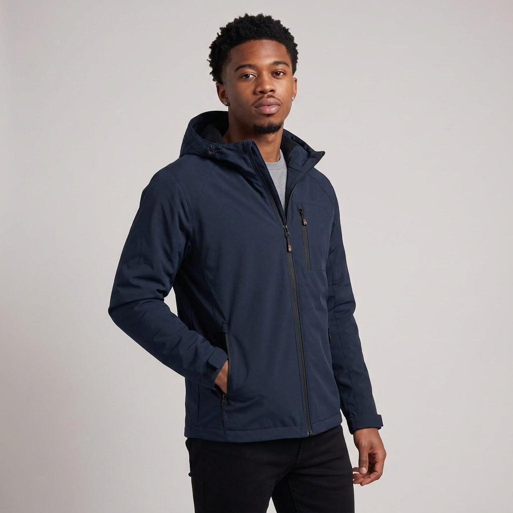 Dama Washington Wyatt waterproof hooded windbreaker Navy Blue - model front view
