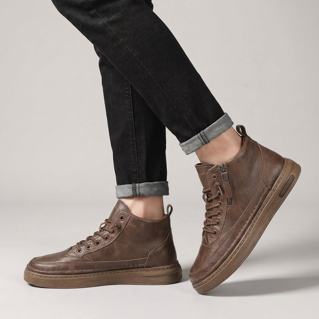 Dama Washington Axel side zip leather high top sneakers Brown - on foot detail