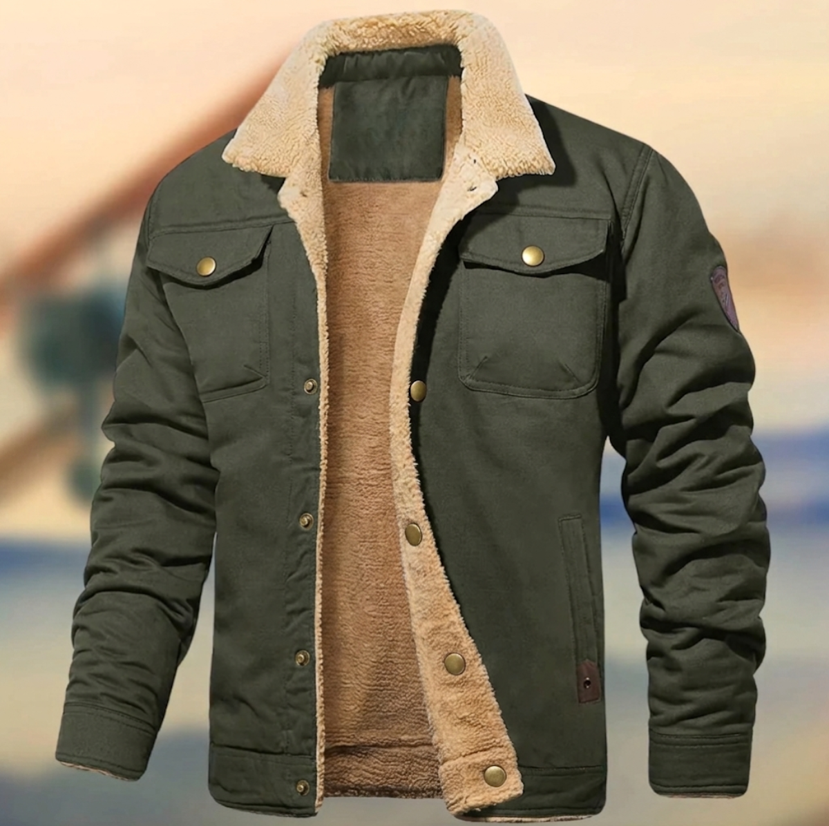 Dama Washington Shepherd men's sherpa collar button-down jacket - front view