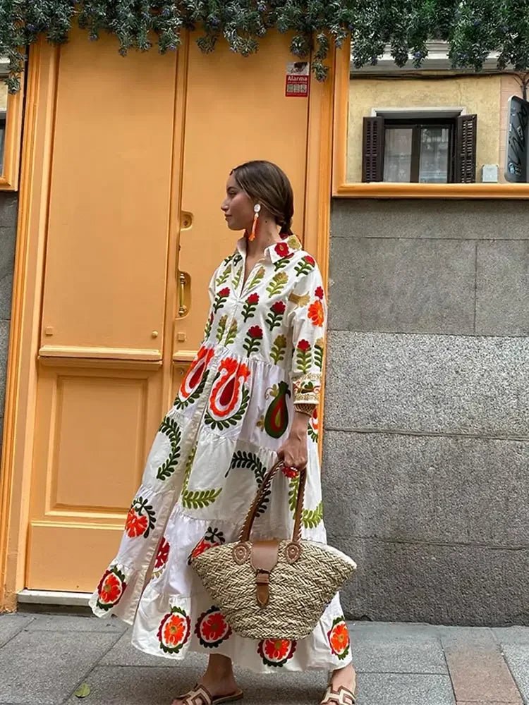 Opal | Women's Floral Maxi Dress Long Sleeve Cream Red