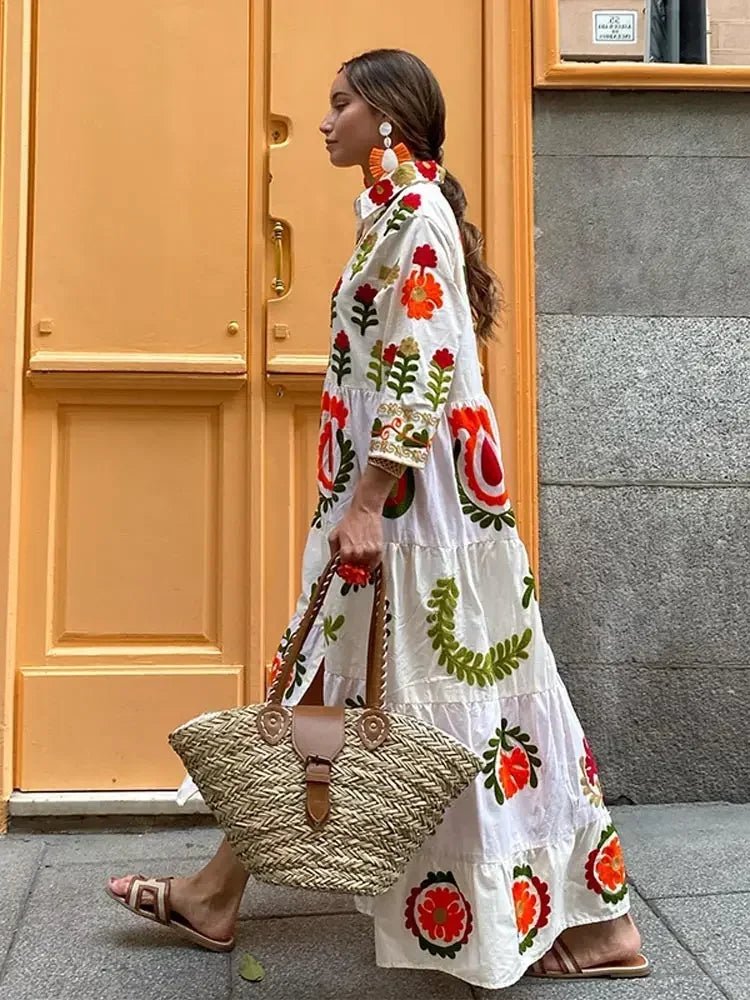 Opal | Women's Floral Maxi Dress Long Sleeve Cream Red
