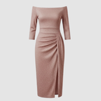 Dama Washington Neve women's off shoulder midi dress beige ruched - view 10
