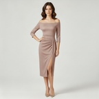 Dama Washington Neve women's off shoulder midi dress beige ruched - view 9