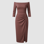 Dama Washington Neve women's off shoulder midi dress beige ruched - view 5