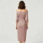 Dama Washington Neve women's off shoulder midi dress beige ruched - view 11