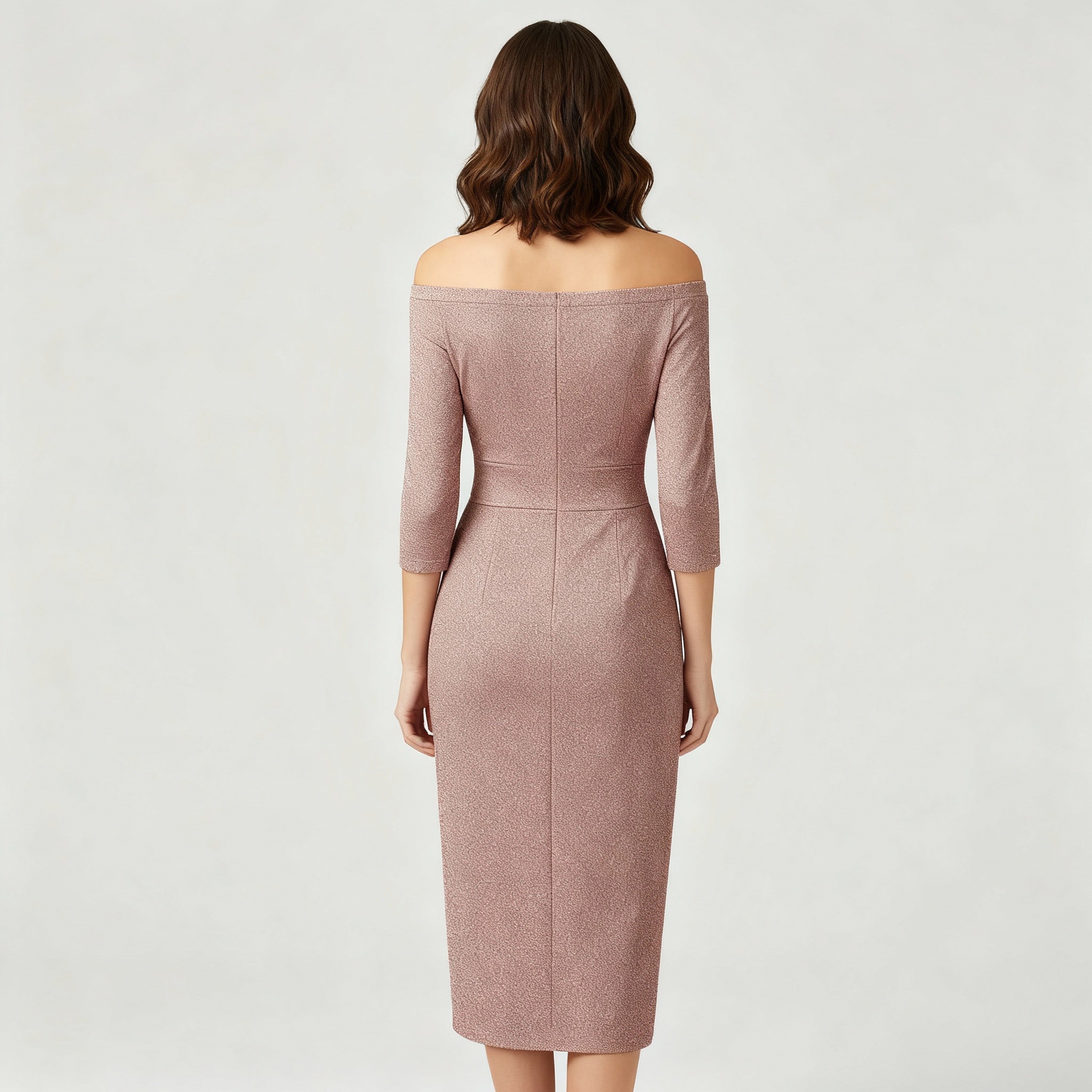 Neve | Women's Off Shoulder Midi Dress Beige Ruched