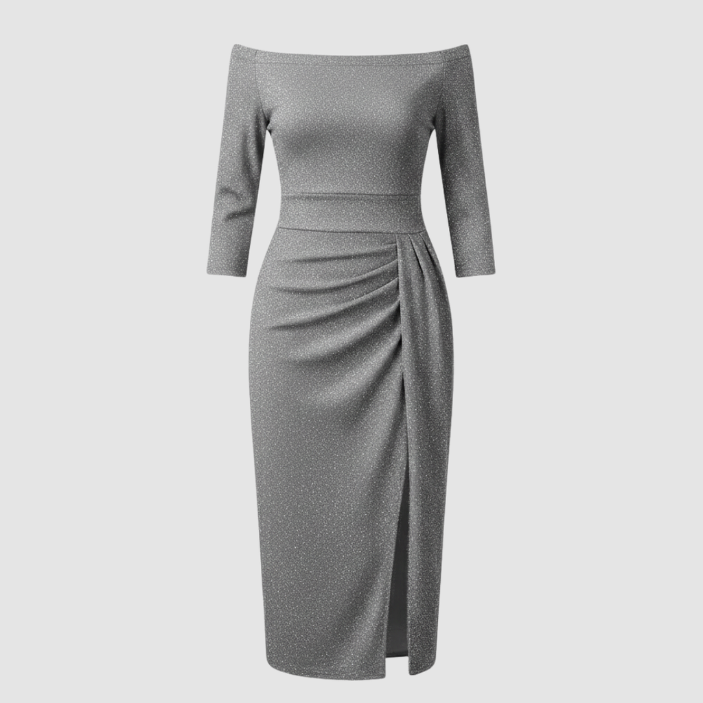 Dama Washington Neve women's off shoulder midi dress beige ruched - view 4