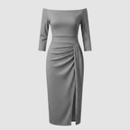 Dama Washington Neve women's off shoulder midi dress beige ruched - view 4