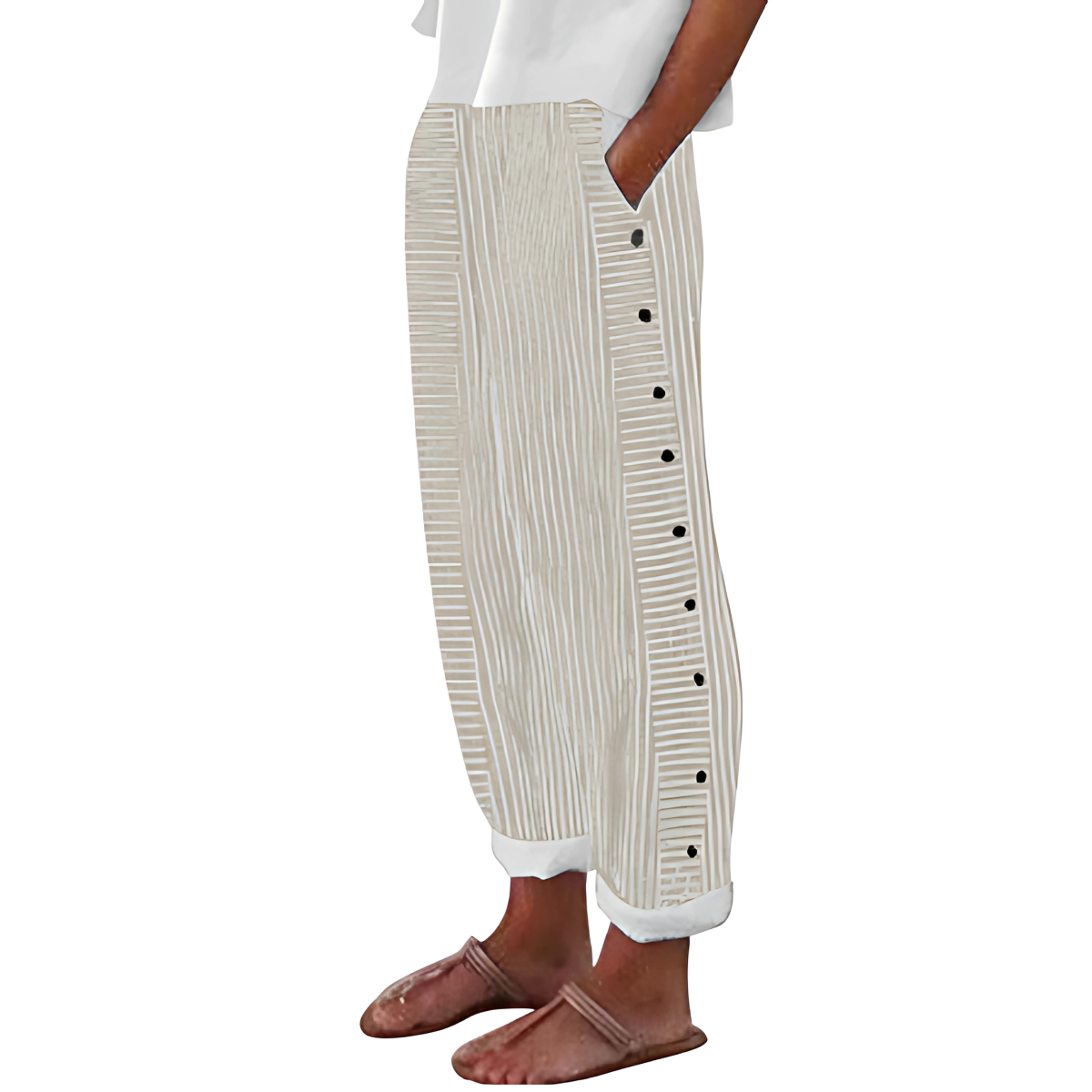 Margot | Women's High Waisted Wide Leg Pants Light Blue Striped