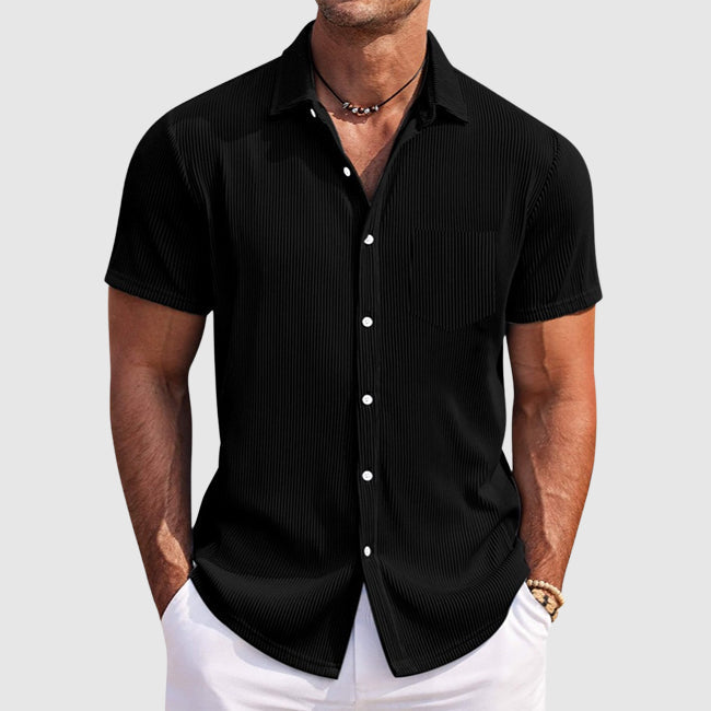 Cole | Men's Light Blue Striped Button Up Shirt Short Sleeve