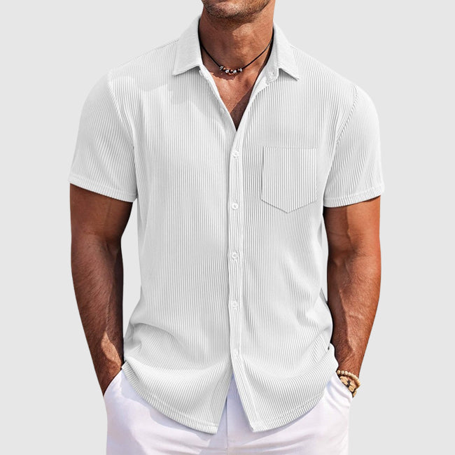 Cole | Men's Light Blue Striped Button Up Shirt Short Sleeve