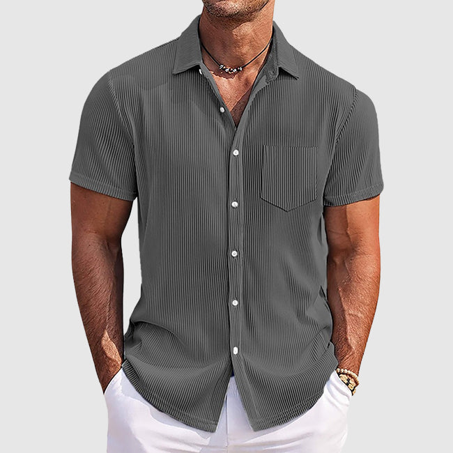 Cole | Men's Light Blue Striped Button Up Shirt Short Sleeve