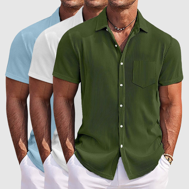 Cole | Men's Light Blue Striped Button Up Shirt Short Sleeve