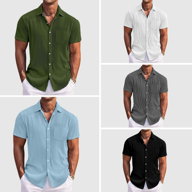Cole | Men's Light Blue Striped Button Up Shirt Short Sleeve