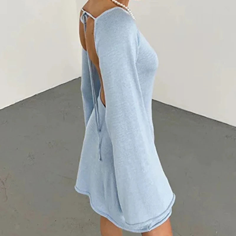 Opal | Women's Knit Sweater Dress Pink Bell Sleeve