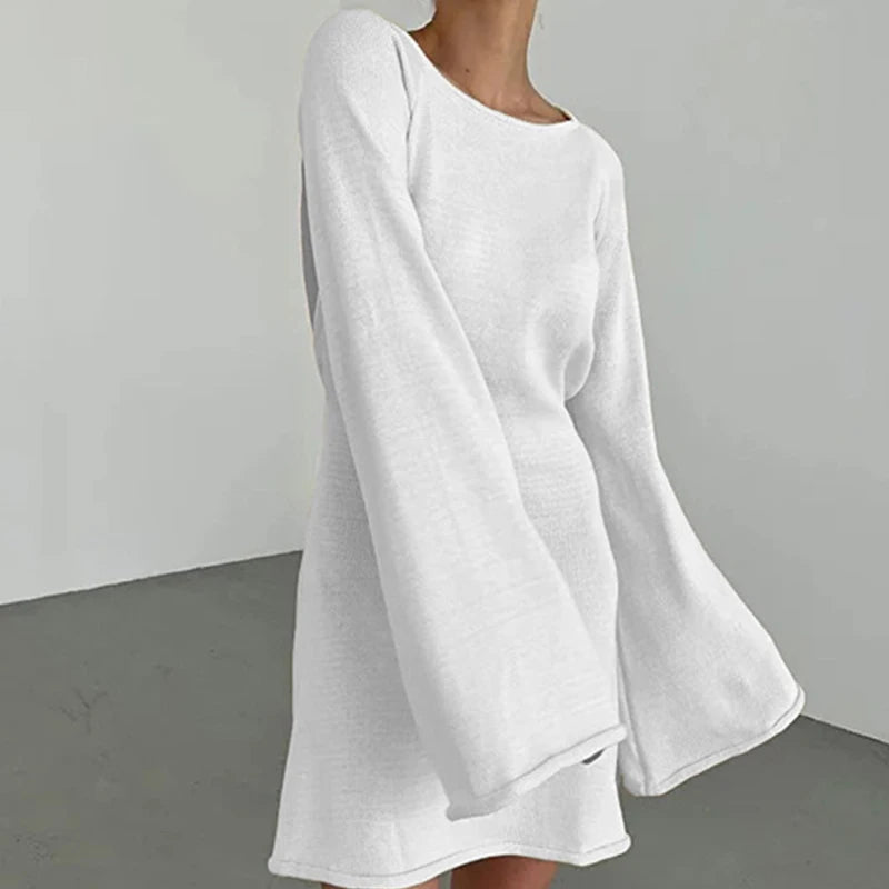 Opal | Women's Knit Sweater Dress Pink Bell Sleeve