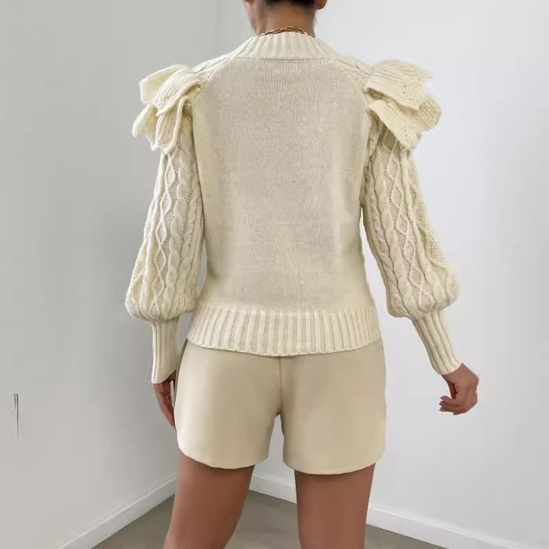 Dama Washington Elettra women's ruffle cable knit long sleeve sweater - view 2