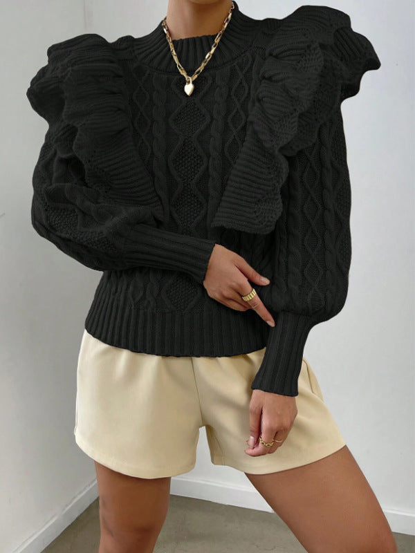 Dama Washington Elettra women's ruffle cable knit long sleeve sweater - view 4