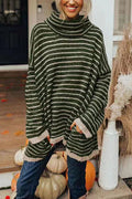 Dama Washington Vera women's oversized striped turtleneck sweater green cream - front view