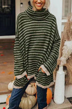 Dama Washington Vera women's oversized striped turtleneck sweater green cream - front view