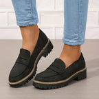 Dama Washington Romy women's black loafer platform sole chunky tread - front view