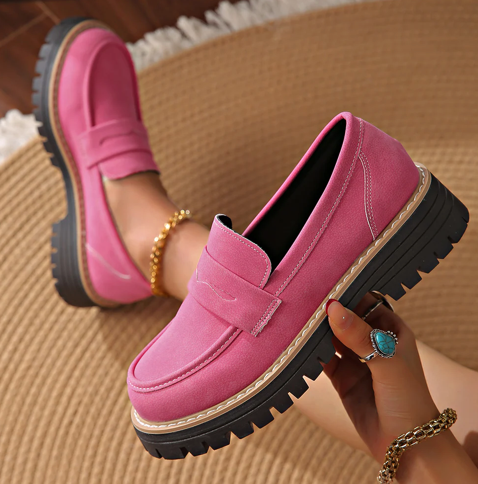 Romy | Women's Black Loafer Platform Sole Chunky Tread