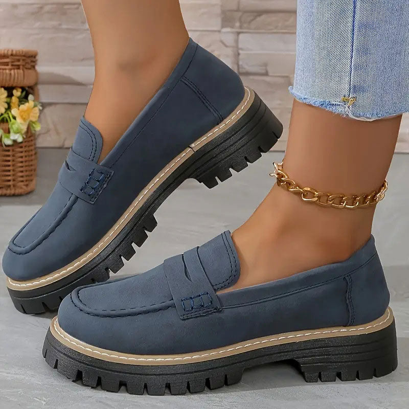 Romy | Women's Black Loafer Platform Sole Chunky Tread