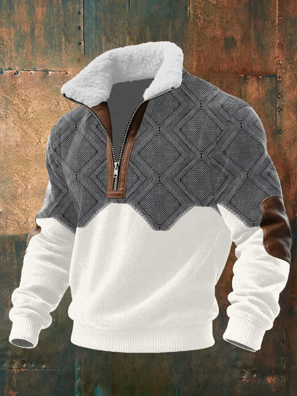 Cole | Men's Sherpa Fleece Quarter Zip Sweater Gray White
