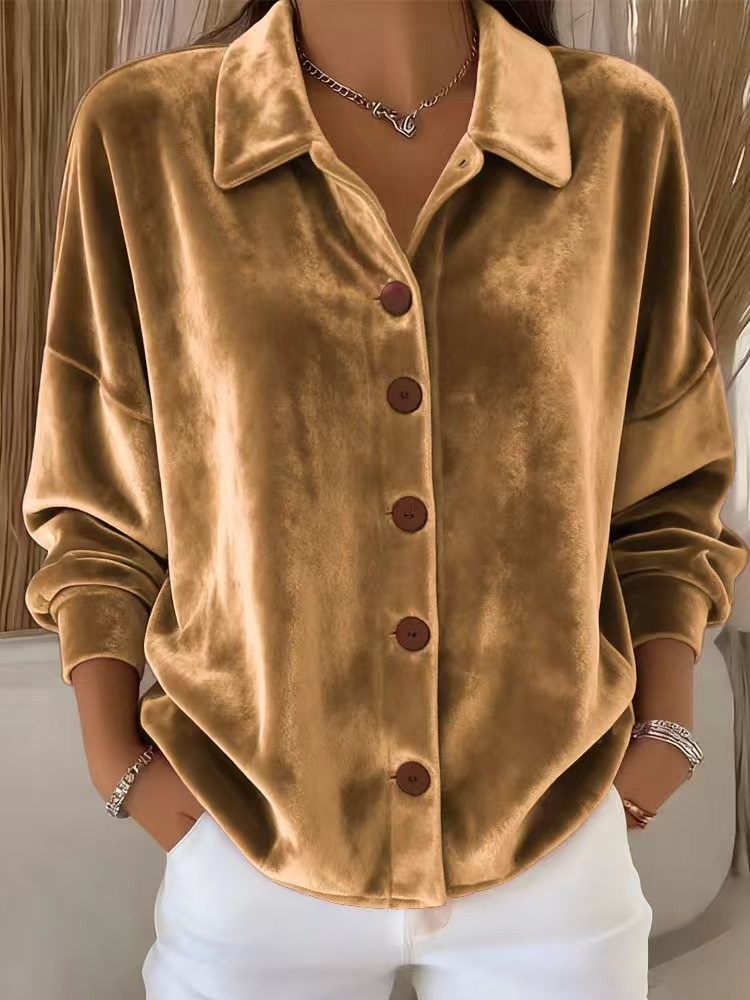 Opal | Women's Velvet Button Down Shirt Cream
