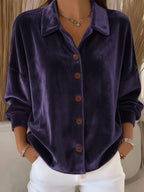 Dama Washington Opal women's velvet button down shirt cream - view 3