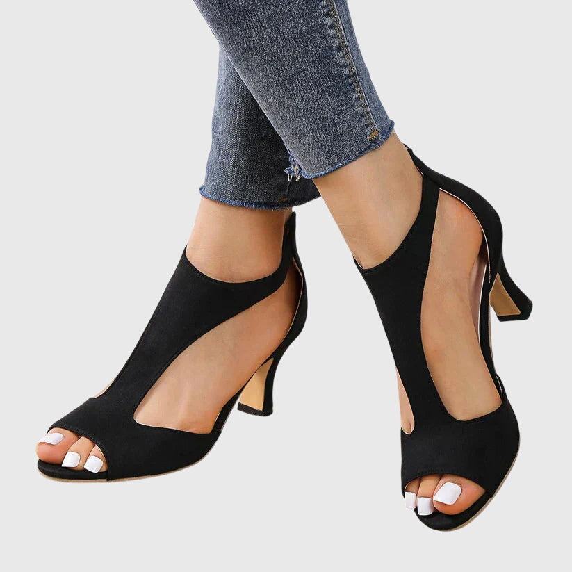Ella | Women's Peep Toe Heel Sandal Cream Block Heel