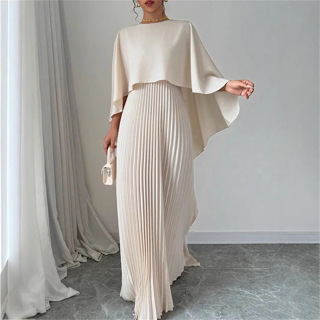 Opal | Women's Pleated Maxi Dress Cream Cape Sleeve