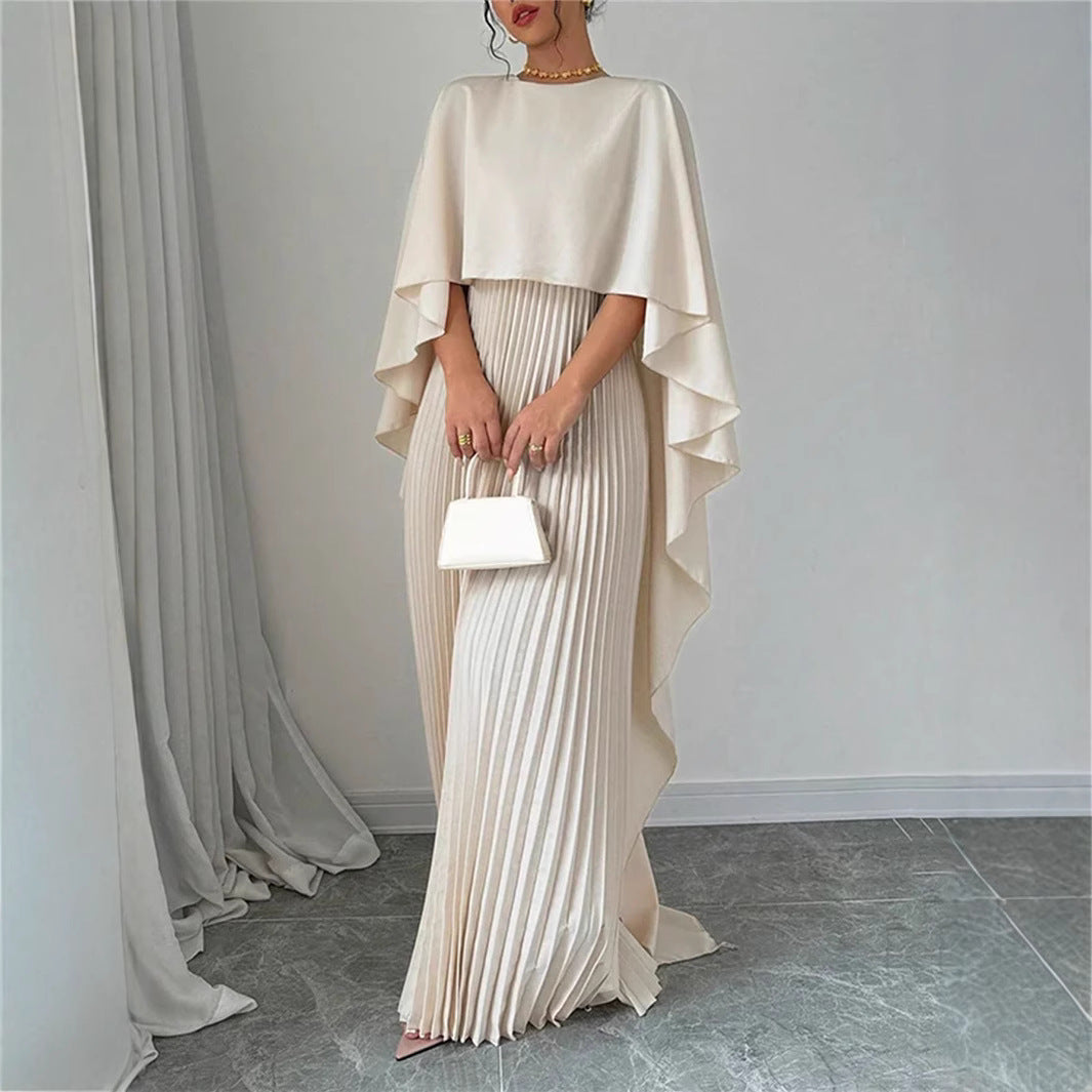 Opal | Women's Pleated Maxi Dress Cream Cape Sleeve