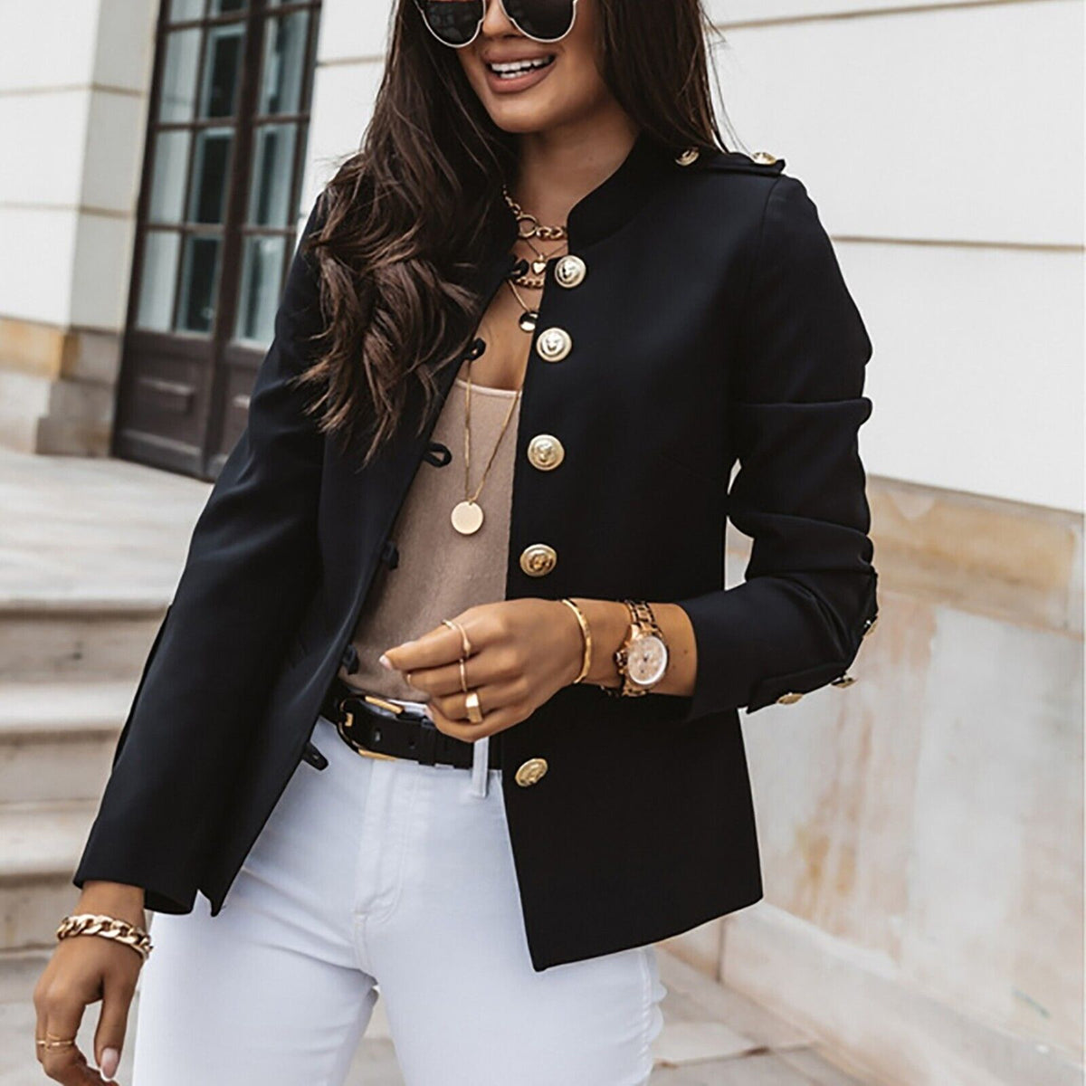 Dama Washington Lysandra women's button front fitted military jacket - view 2