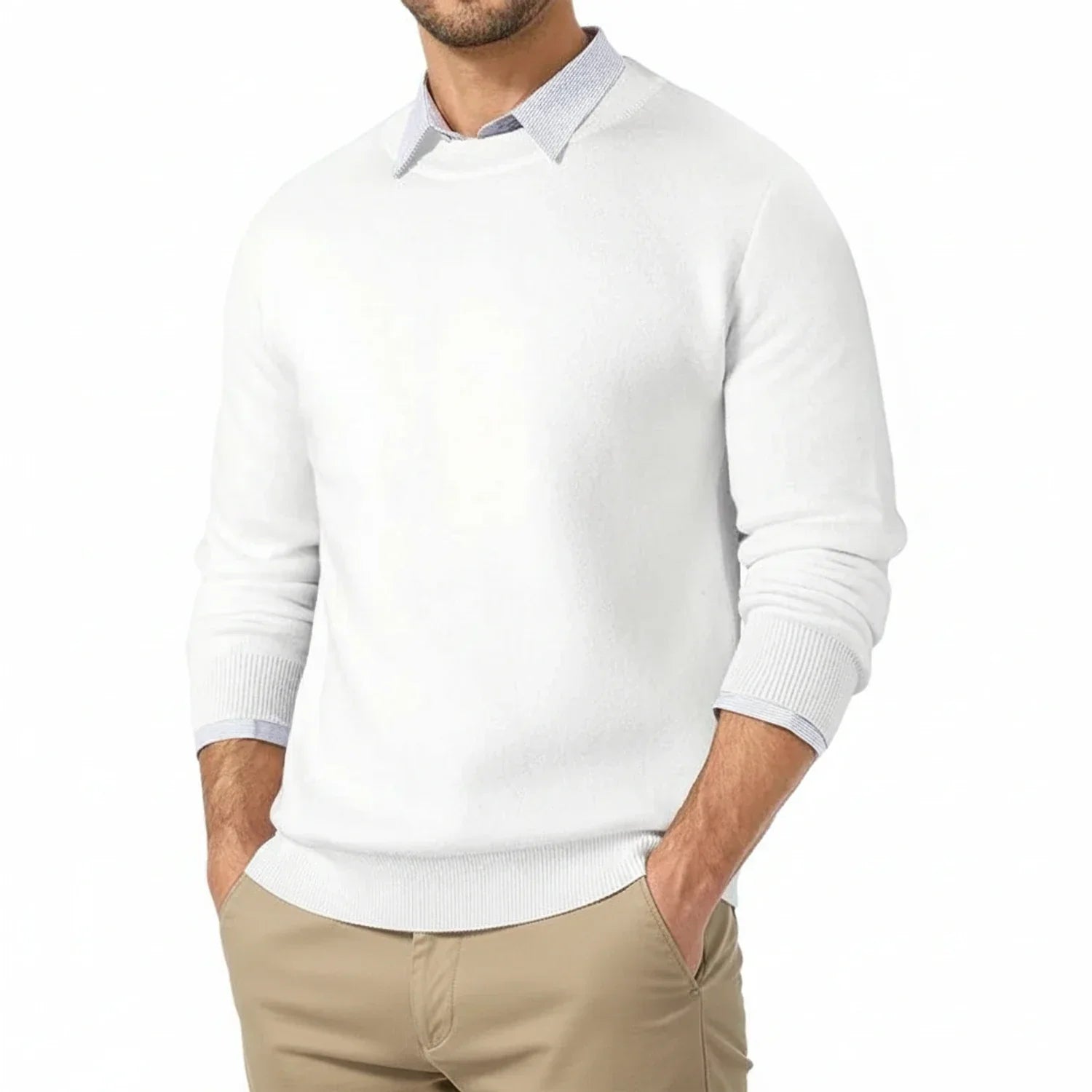 Bram | Men's Crew Neck Sweater Gray With Contrast Collar