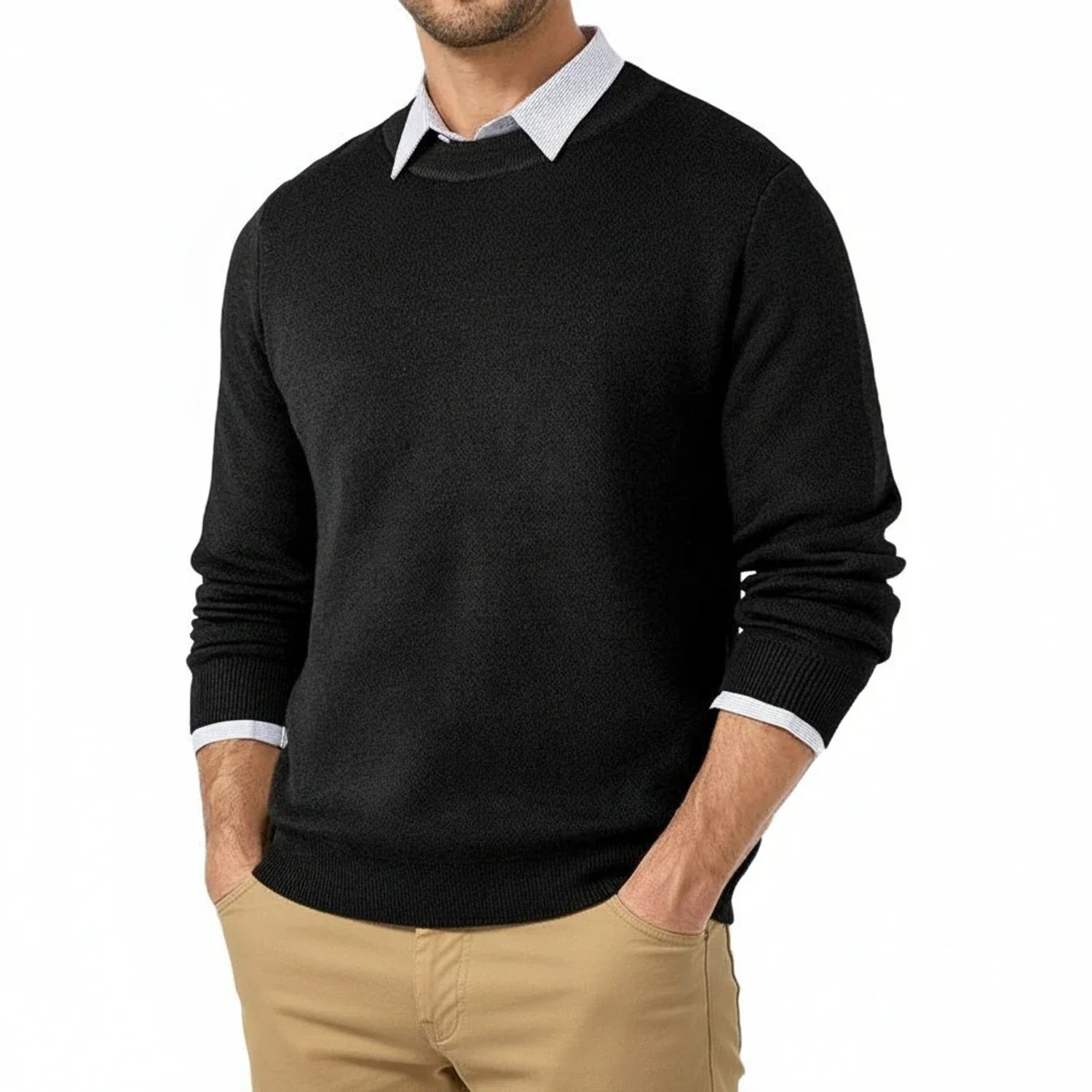 Bram | Men's Crew Neck Sweater Gray With Contrast Collar