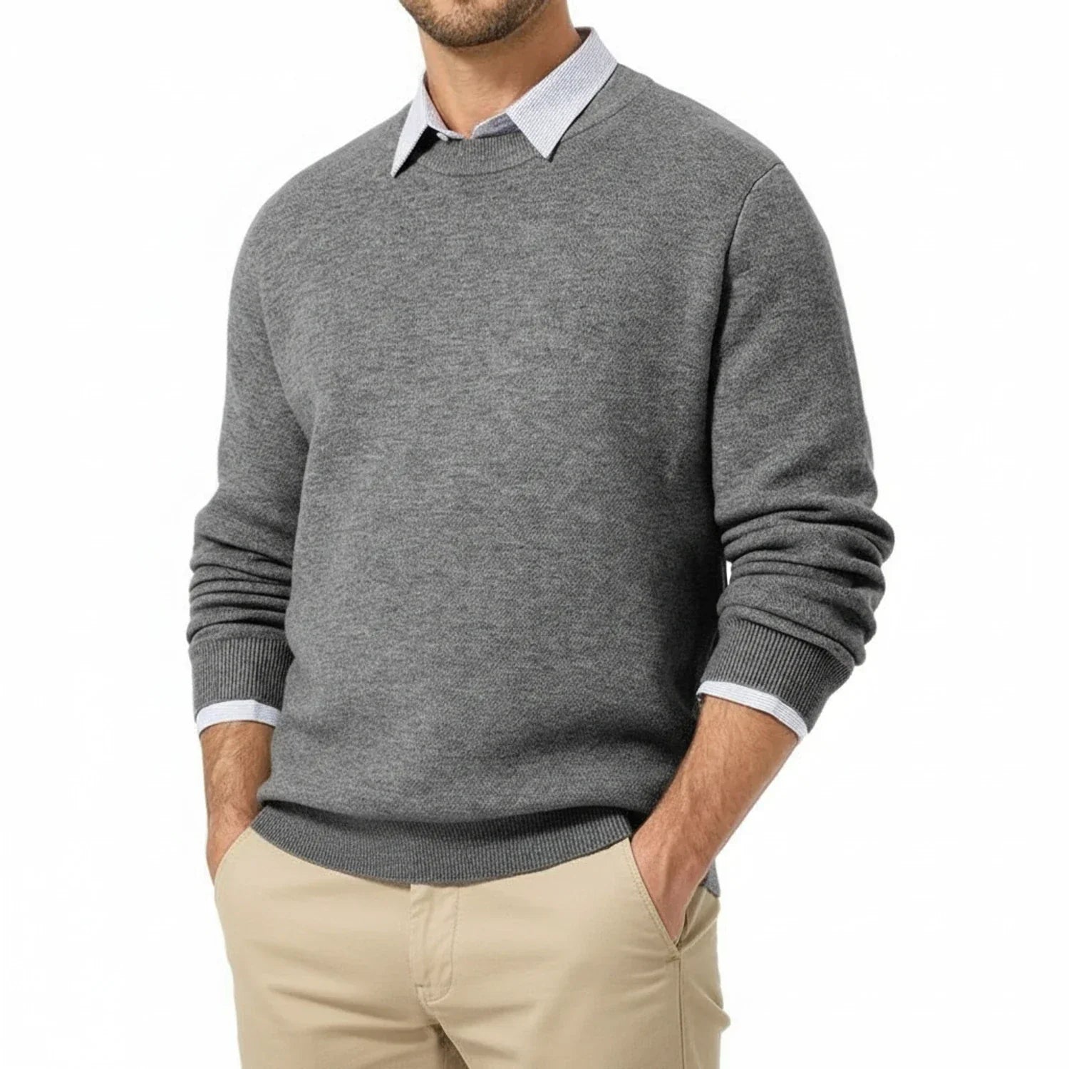 Bram | Men's Crew Neck Sweater Gray With Contrast Collar
