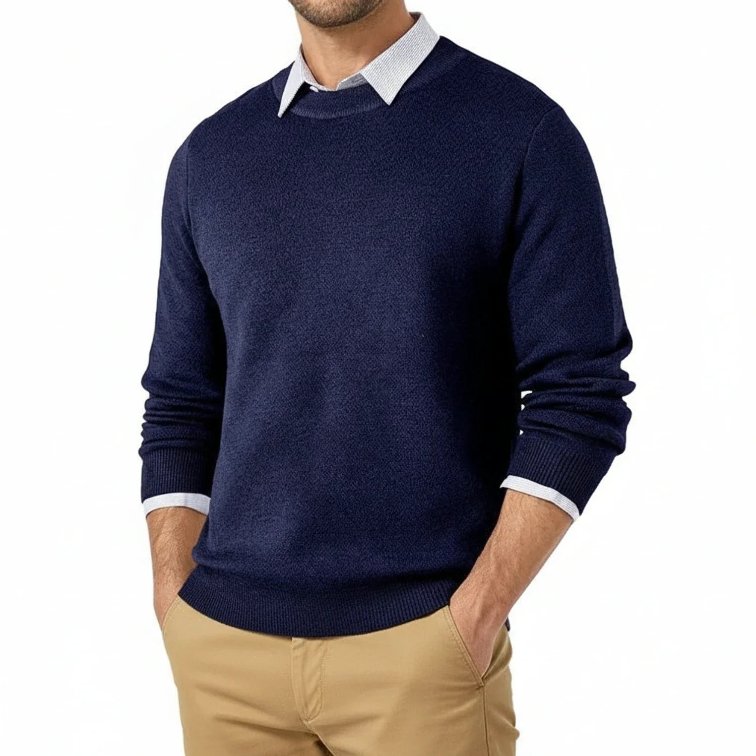 Bram | Men's Crew Neck Sweater Gray With Contrast Collar