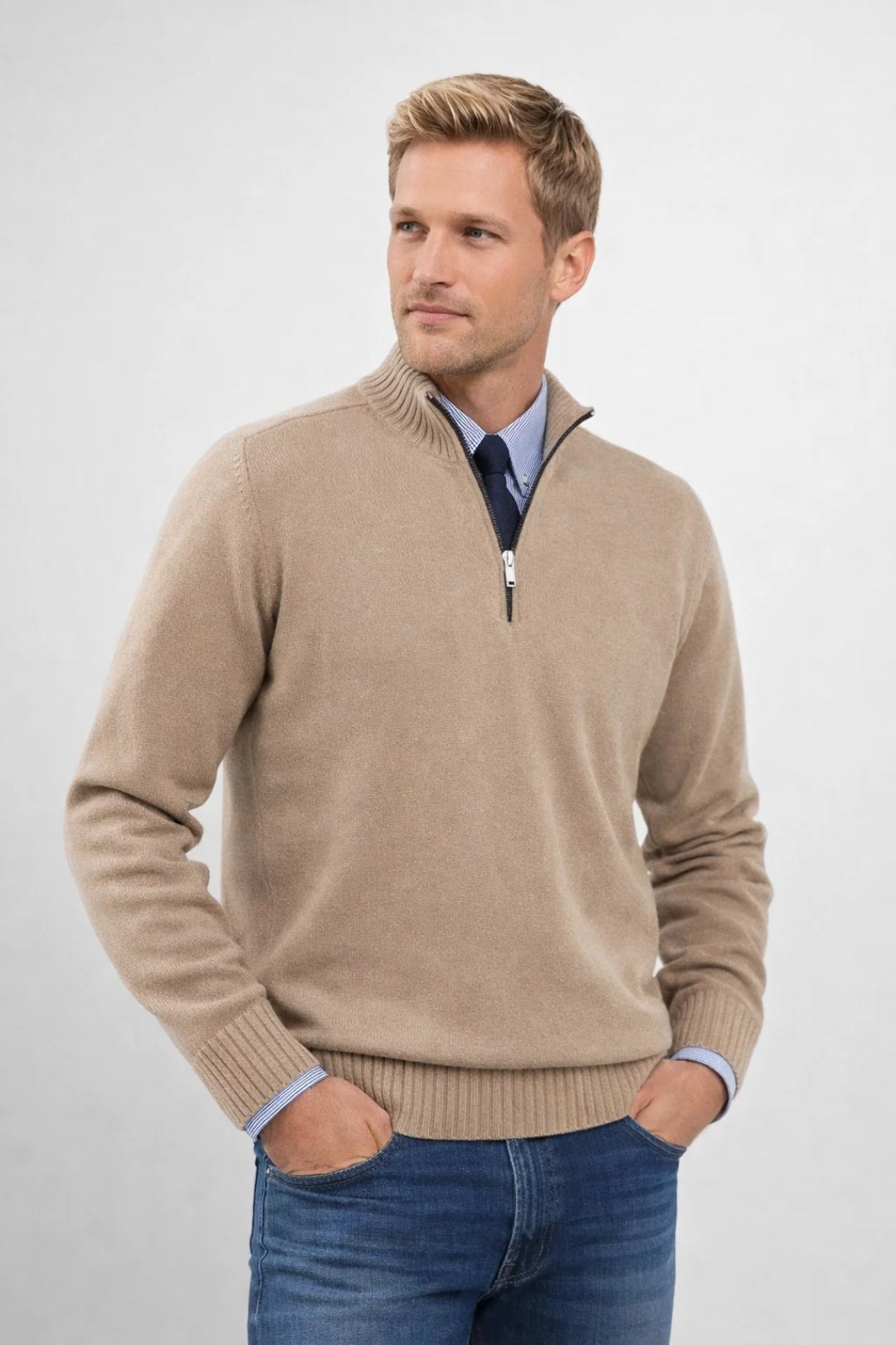 Marco | Men's Quarter Zip Sweater Red Crew Neck