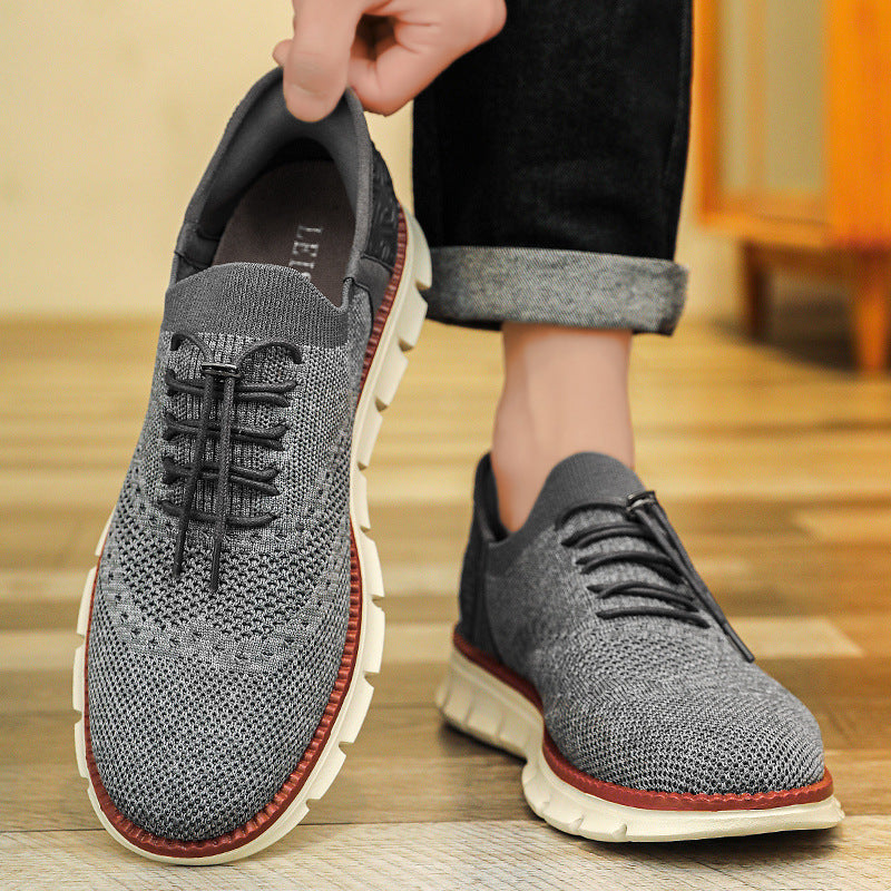 Marco | Men's Knit Lace Up Sneakers Cream Casual Oxford