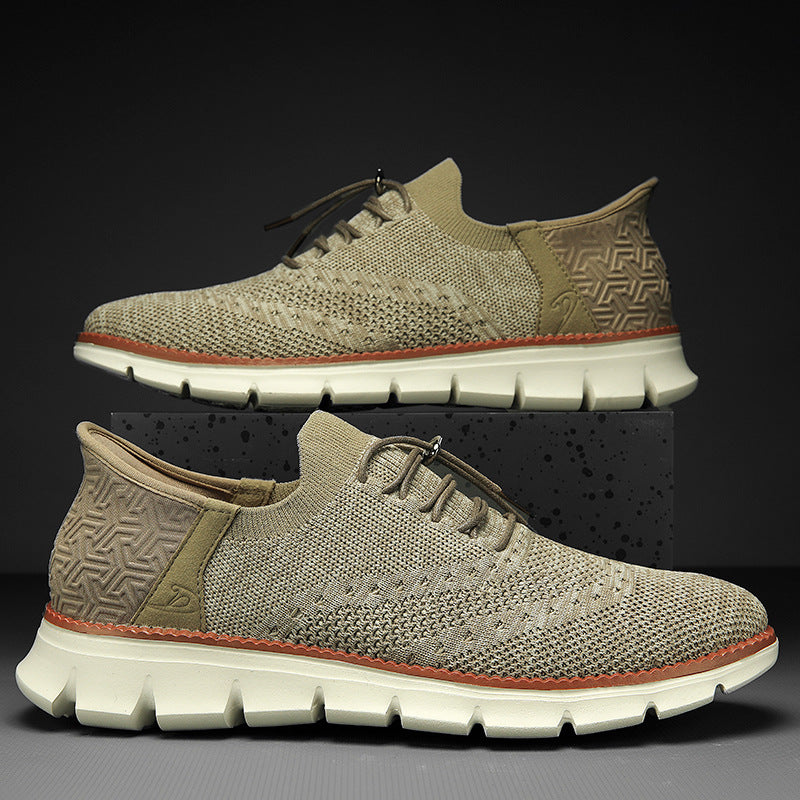 Marco | Men's Knit Lace Up Sneakers Cream Casual Oxford