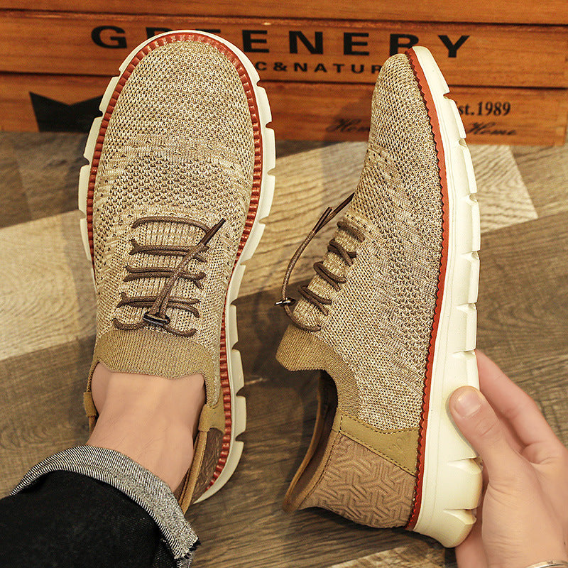 Marco | Men's Knit Lace Up Sneakers Cream Casual Oxford