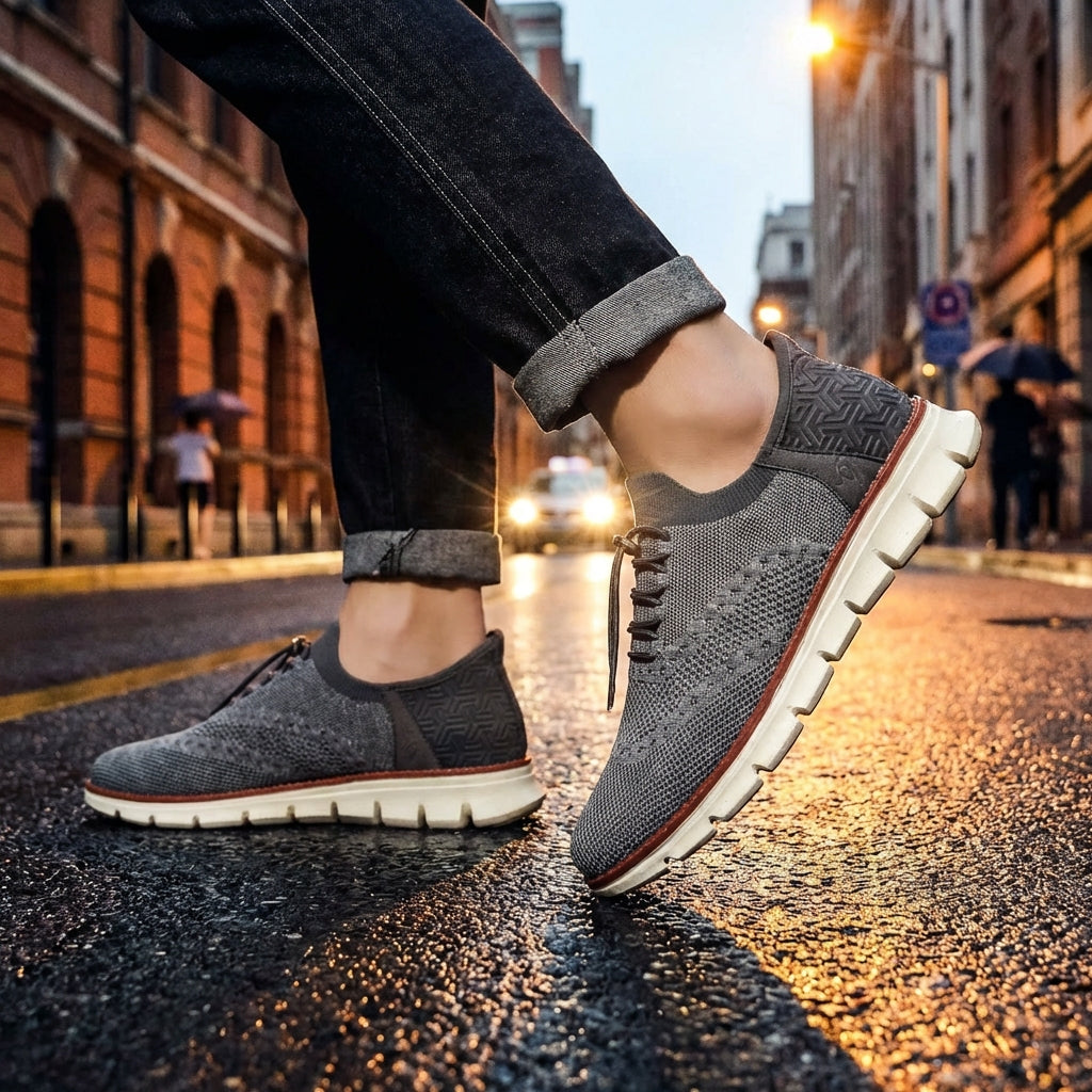 Marco | Men's Knit Lace Up Sneakers Cream Casual Oxford