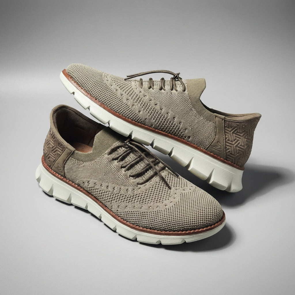 Marco | Men's Knit Lace Up Sneakers Cream Casual Oxford