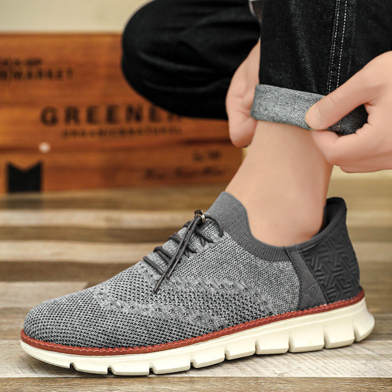 Marco | Men's Knit Lace Up Sneakers Cream Casual Oxford