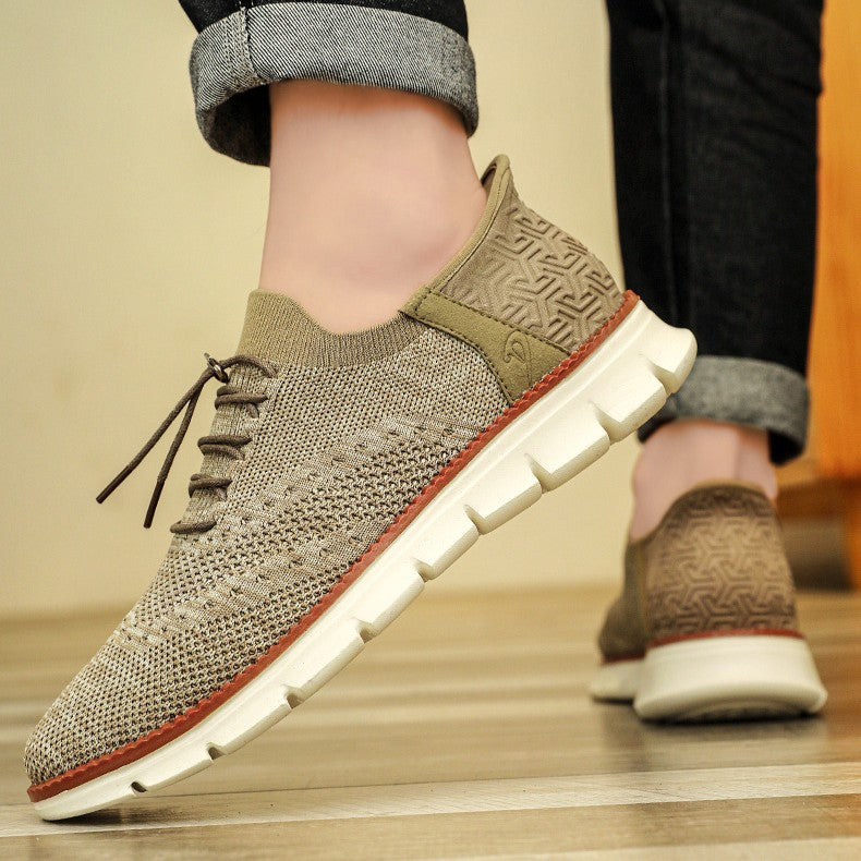 Marco | Men's Knit Lace Up Sneakers Cream Casual Oxford